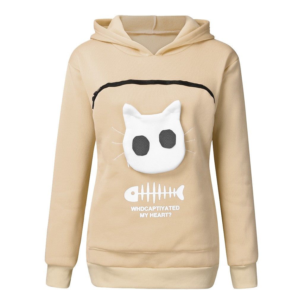 Sweat à capuche pour femmes, sweat-shirt avec poche pour animaux de compagnie