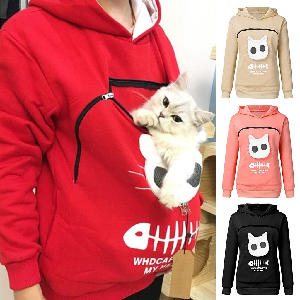 Sweat à capuche pour femmes, sweat-shirt avec poche pour animaux de compagnie